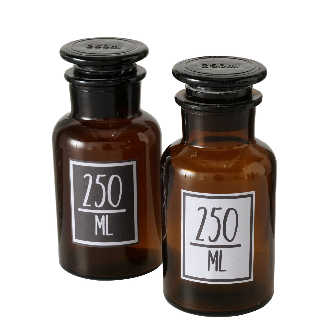 &Quirky Small Brown Glass Apothecary 250ml Jar With Lid : Black or White