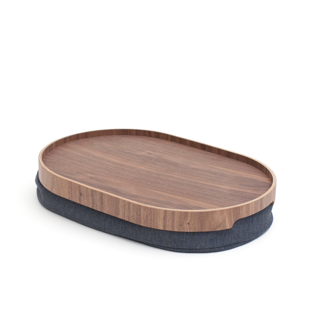 Bosign Laptray Curveline Design Medium Antislip Willow Wood Top with Salt & Pepper Cushion