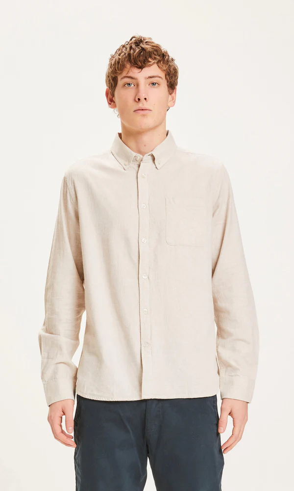 Knowledge Cotton Apparel  Melange Flannel Custom Fit Shirt - Greige