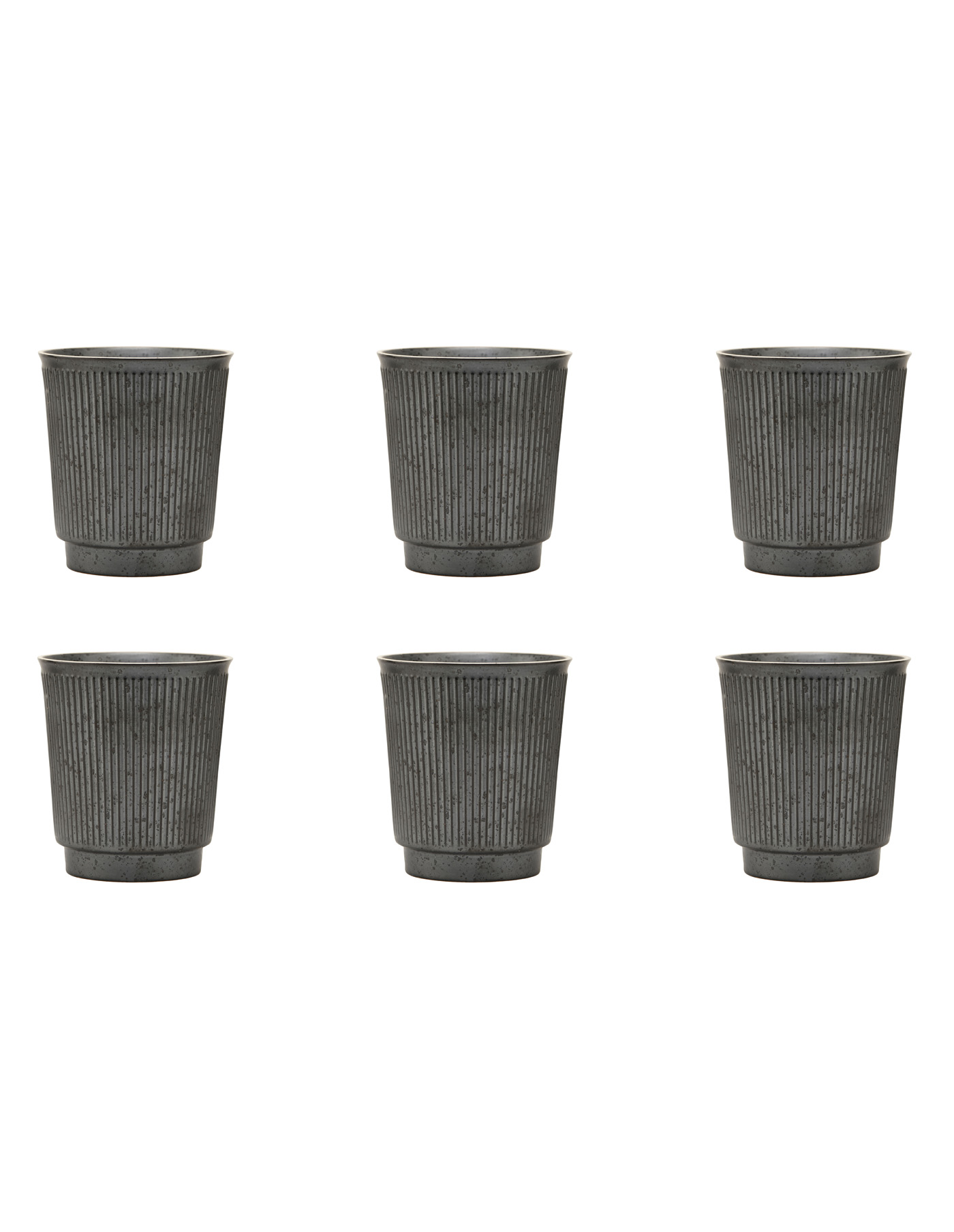 House Doctor Set of 6 Black Ribbed Stoneware Cup