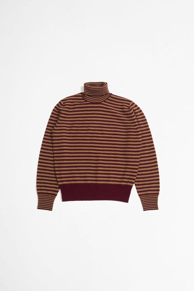 Doppiaa Aaitor Trutleneck Striped Sweater Bordeaux/cammello