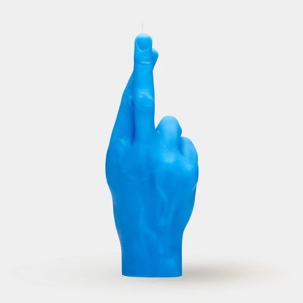 Crossed Fingers Hand Gesture Candle - Blue