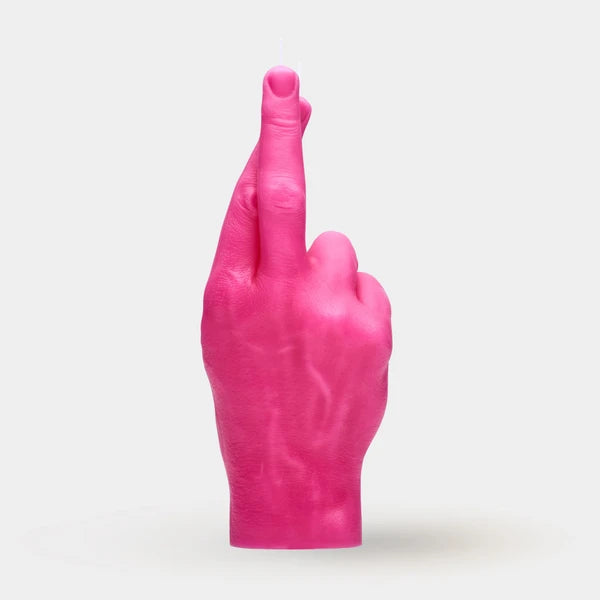 Crossed Fingers Hand Gesture Candle - Pink