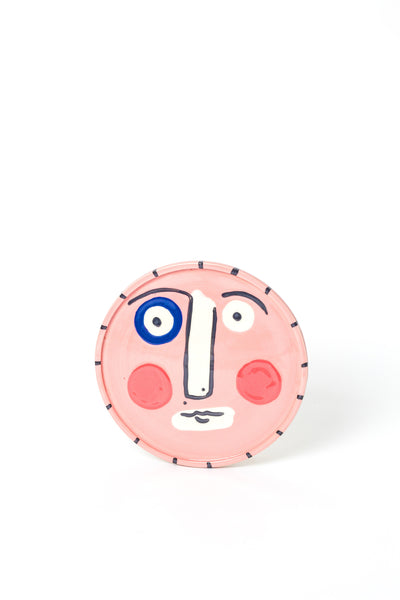 Isolation Face Dinner Plate - Pink With Blue Eye