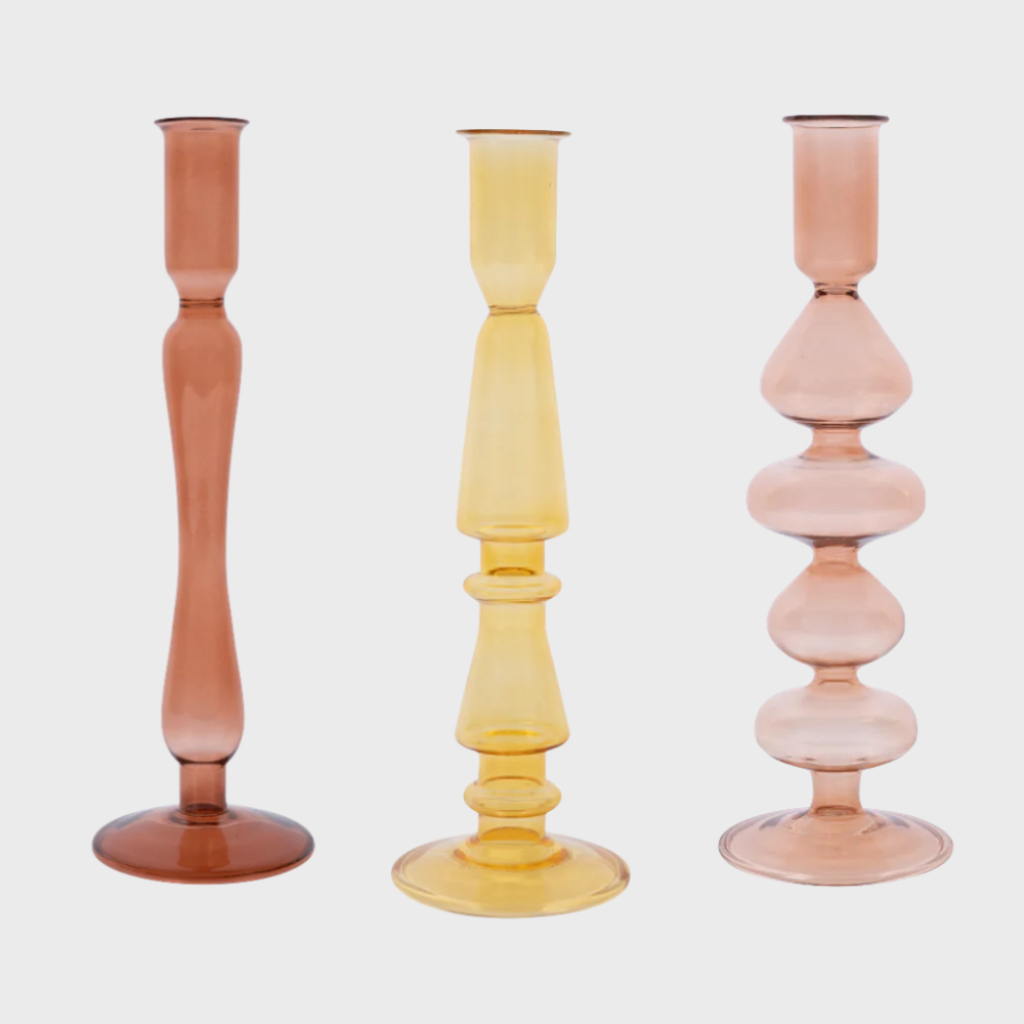 A la Set Of Three Glass Candle Holders
