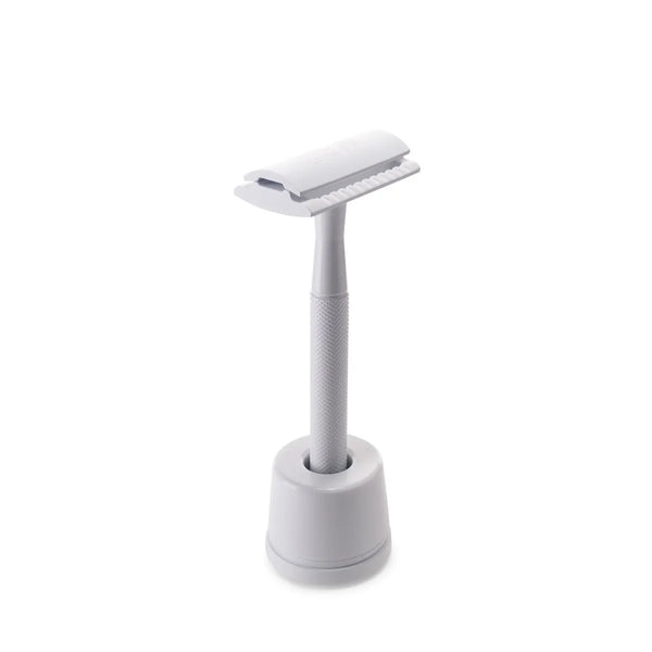 Stainless Steel Men or Womens Razor with Stand - White