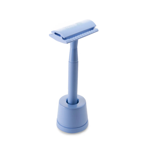 Wild and Stone Stainless Steel Men or Womens Razor with Stand - Blue