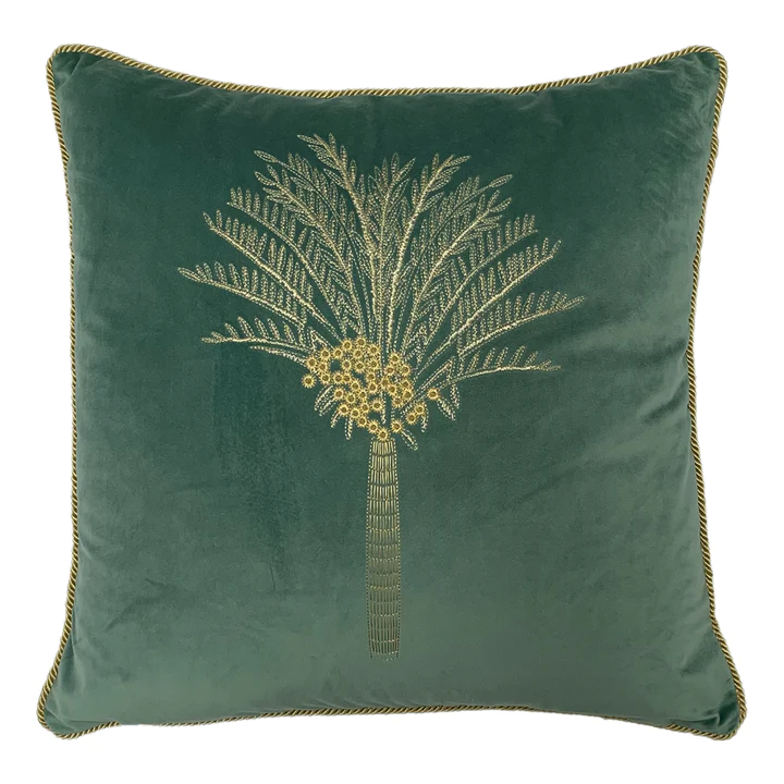 Paoletti Embroidered Palm Blue Cushion