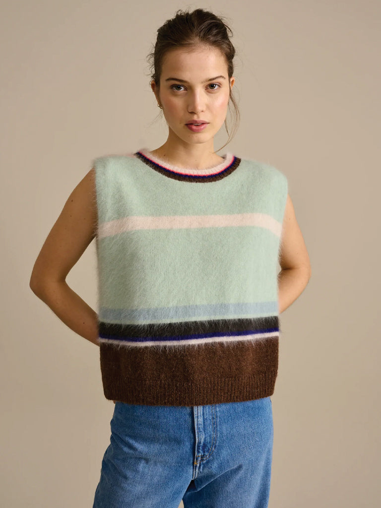Bellerose Datum Stripe Sweater In Aqua & Brown Stripe