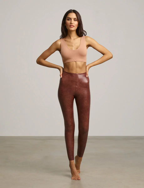 Faux Leather Animal Leggings - Brown Croc