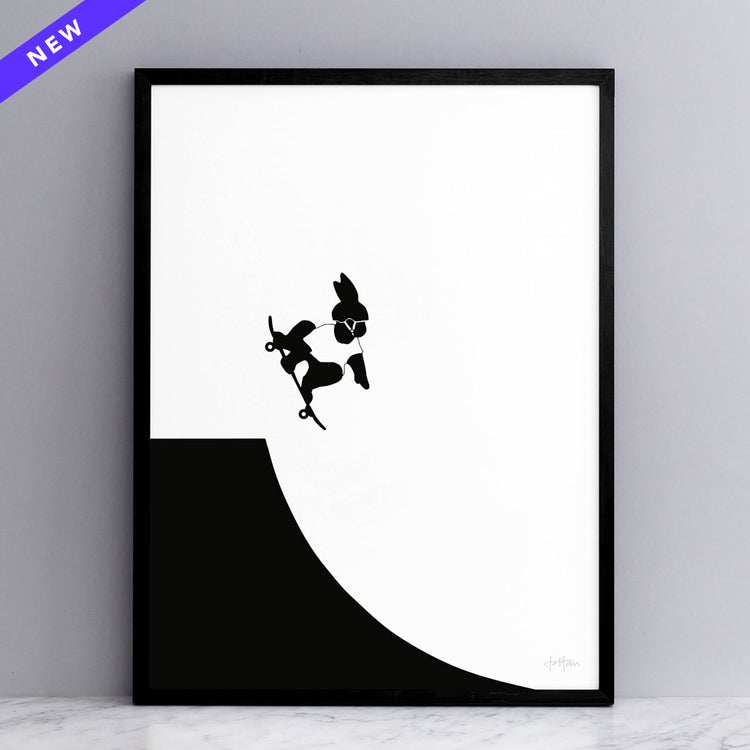 HAM Skateboarding Rabbit Print with Frame