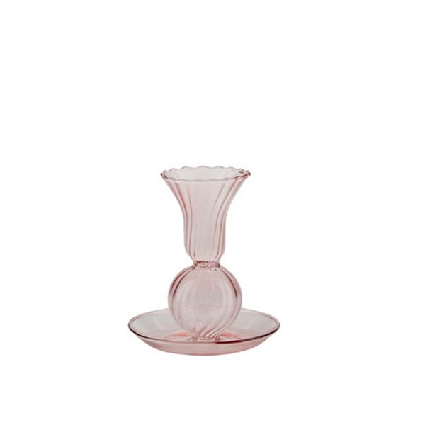 Pink Tulip Shape Glass Candleholder
