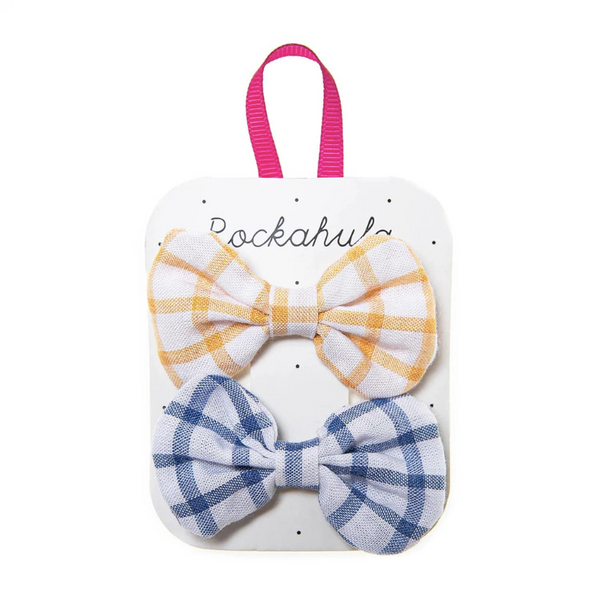 : Picnic Check Bow Clips Blue