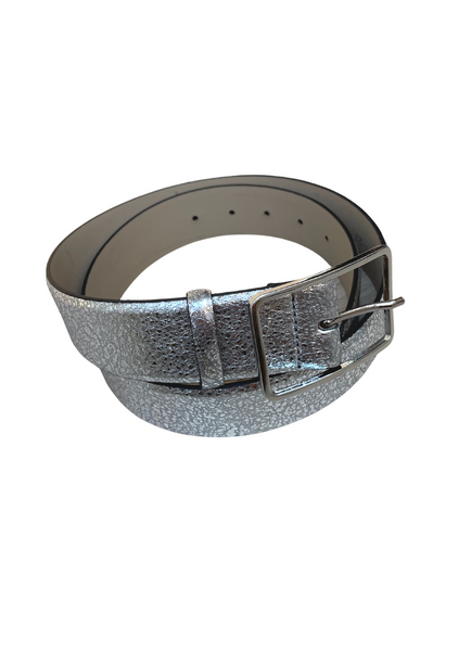 Wide Belt Leather Metallic Silver