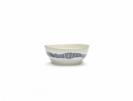 Serax Bowl L, White swirl-Blue Stripes, FEAST by Ottolenghi