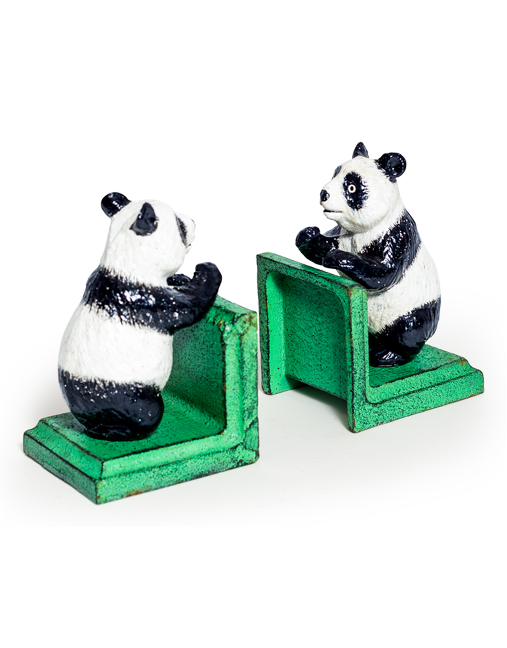 Rhubarb Cast Iron Antiqued Pair of Panda Bookends