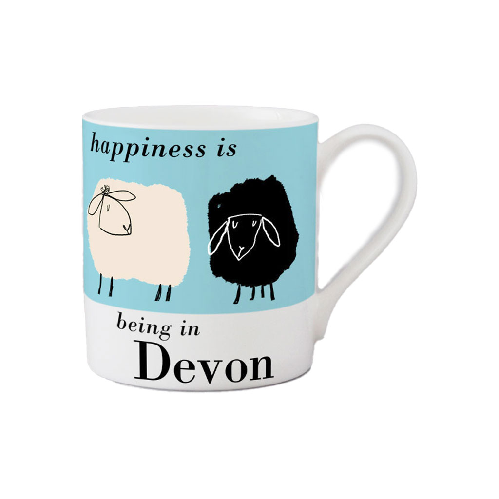 Repeat Repeat Happiness Devon Sheep Bone China Mug Blue