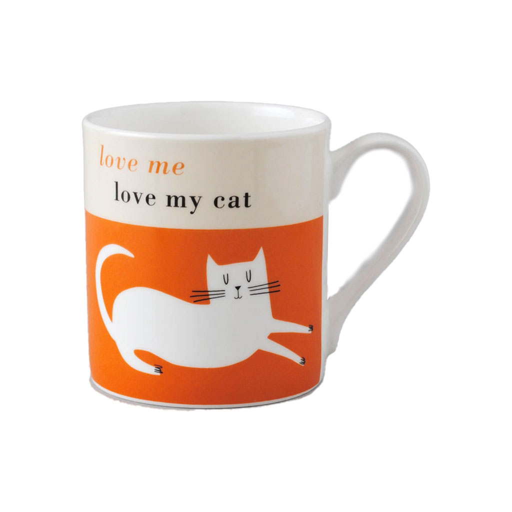 Repeat Repeat Love Me Love My Cat Bone China Mug Orange