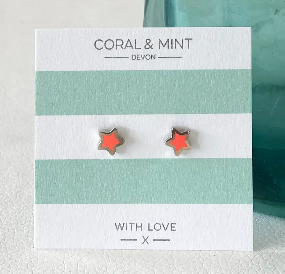 Coral & Mint Dainty Neon Coral Enamel Stars