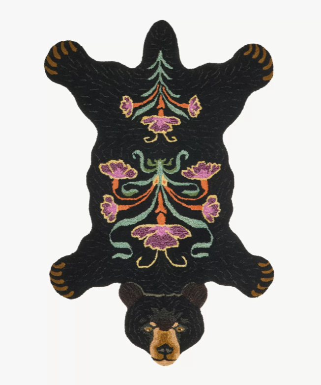 Doing Goods Tapis Amis - Blooming Black Bear Rug Large - Großer Wollteppich