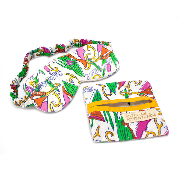 Indian Block Printed Cotton Eye Mask 'Kingfisher&#x27