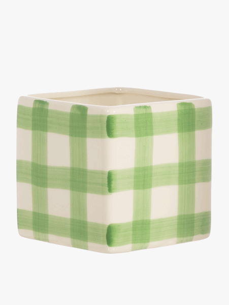 Green Gingham Planter