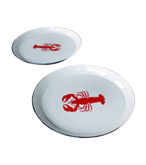 Chehoma Small White Enameled Red Lobster Metal Plate