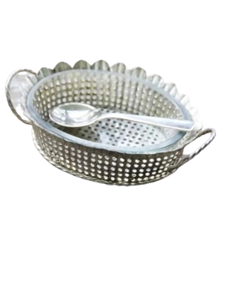 Chehoma Glass and Meta Oval Jam Basket with Spoon