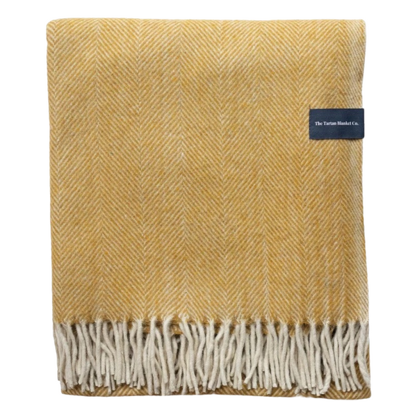 The Tartan Blanket Co. Recycled Wool Blanket, Mustard Herringbone