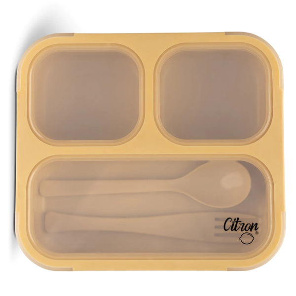 Citron Lunch Box With Fork And Spoon - Yellow