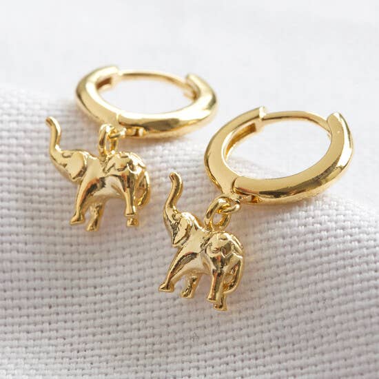 Elephant Huggie Hoop Earrings In Gold