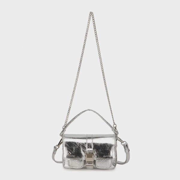Nunoo Mini Hilma Cool Silver Shoulder Bag in White
