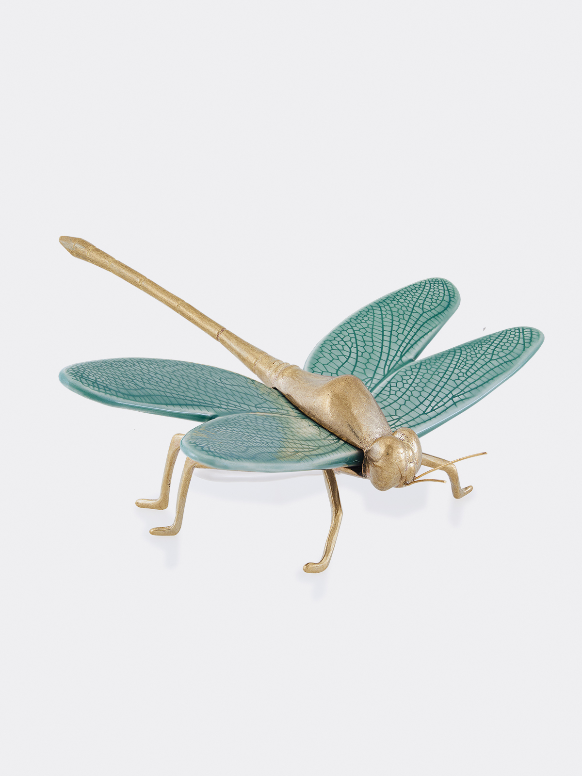 Laboratorio D’Estorias Green Matt Glazed ceramic and gold oxidized brass Dragonfly