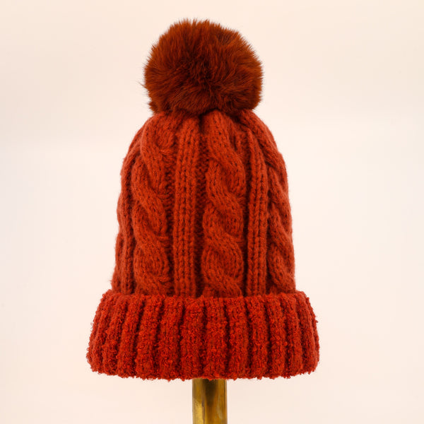 Cosy Bobble Hat In Rust