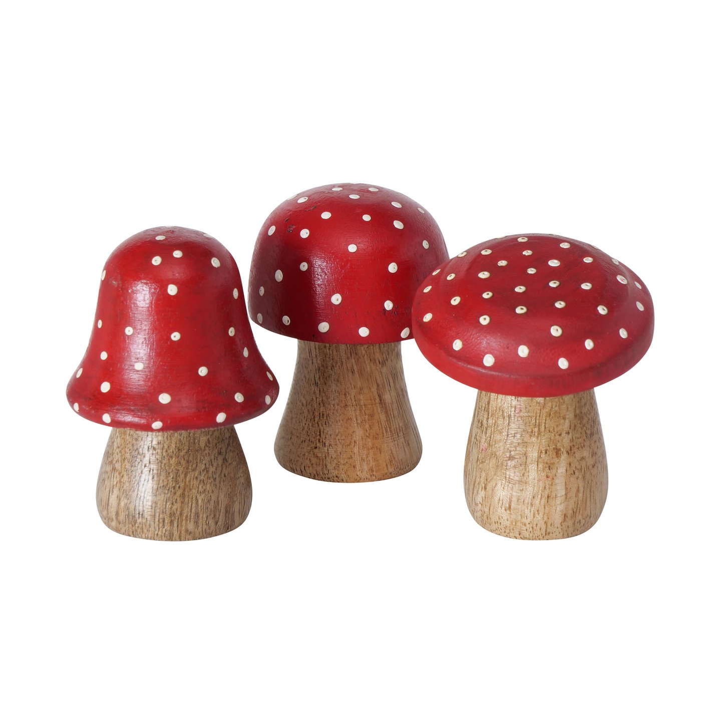 &Quirky Red & White Wooden Mushroom : set of 3