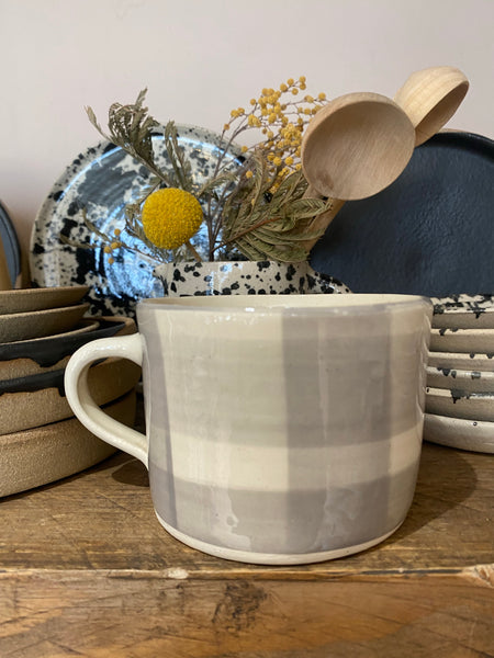 - Squat Mug - Warm Grey Gingham