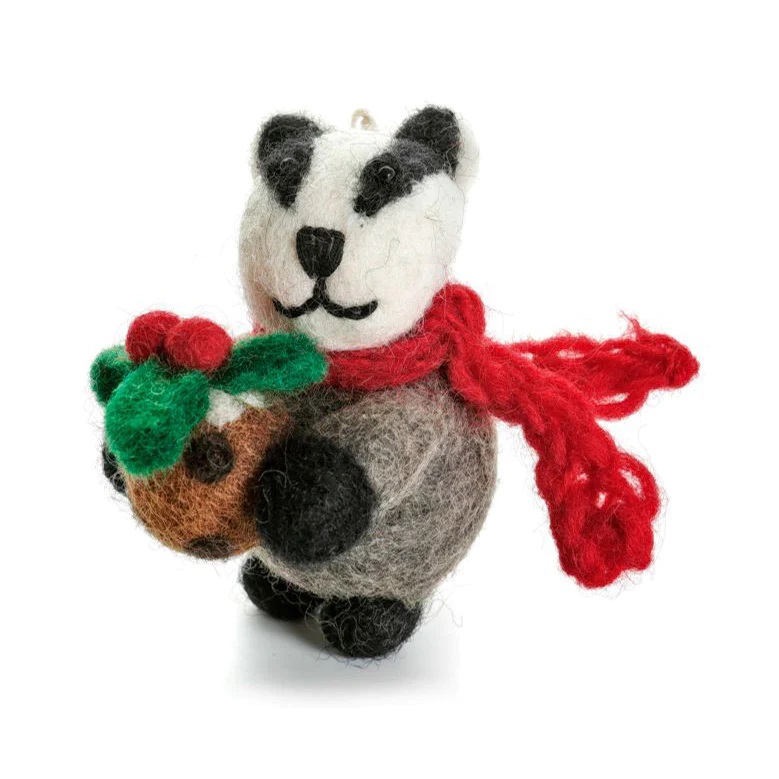 Amica Accessories Felt Badger with Christmas Pudding Decoration