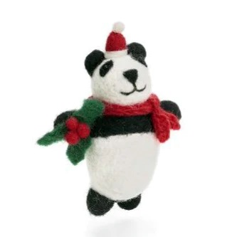 Amica Accessories Felt Panda with Holly Sprig Decoration