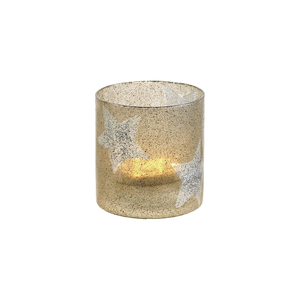 Werner Voss Glittered Glass with Grey Silver Stars Votive : Small