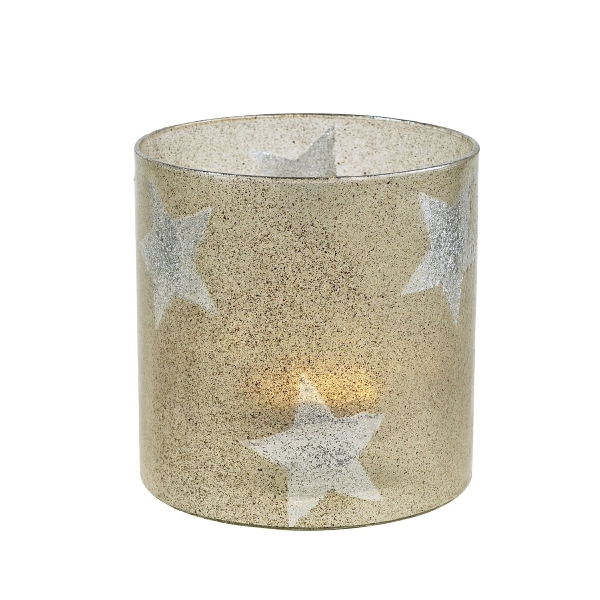 Werner Voss Glittered Glass with Grey Silver Stars Votive : Large