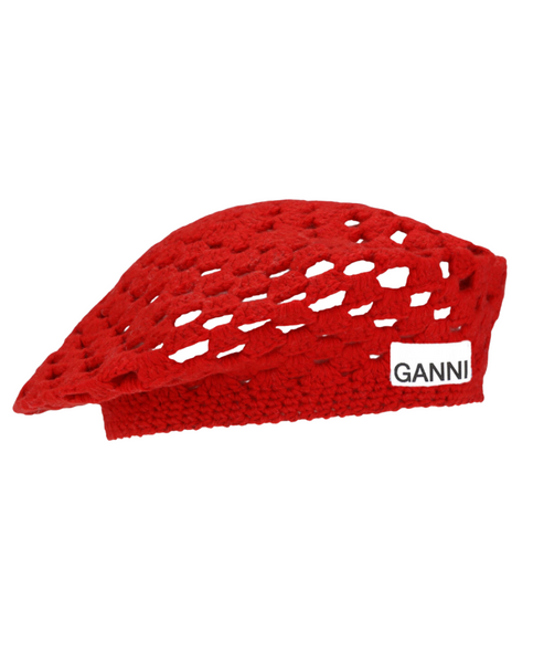 Ganni Crochet Wool Beret Red