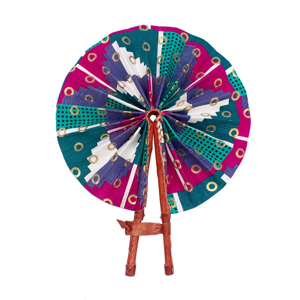 Ghanaian Wax Cotton & Leather Fan 'Bauhaus&#x27