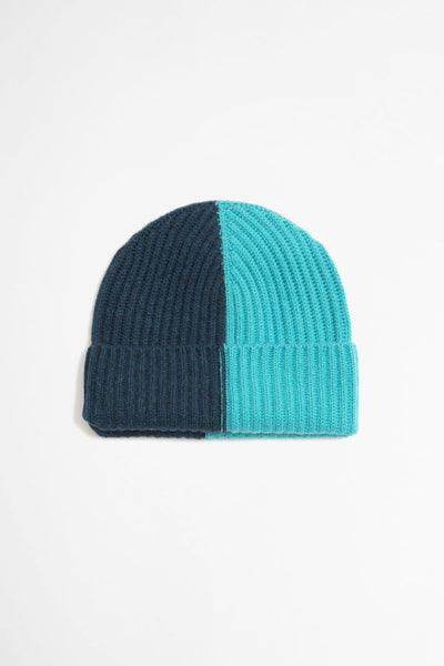 Bi Colour Beanie Cashmere Turquoise/navy