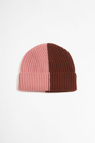 Bi Colour Beanie Cashmere Burgundy/pink