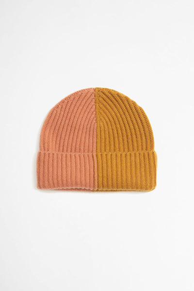 Bi Colour Beanie Cashmere Peche/mustard