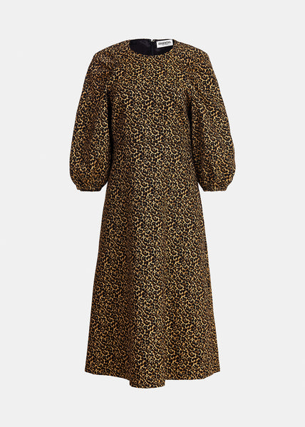 Jacquard Midi-length Dress With Leopard Motif