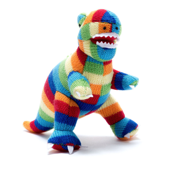Best Years Bold Stripe T-Rex Knitted Dinosaur Rattle