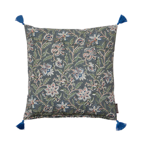 Bungalow DK Monsoon Block Printed Cushion And Cover - Topaz