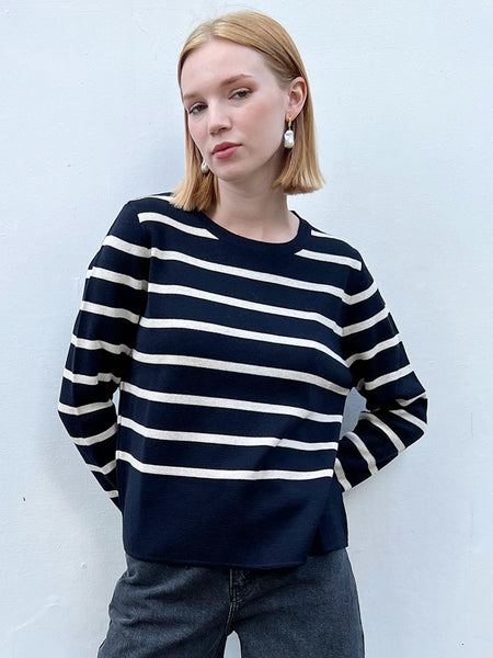 Eloise Stripe Jumper - Navy/cream