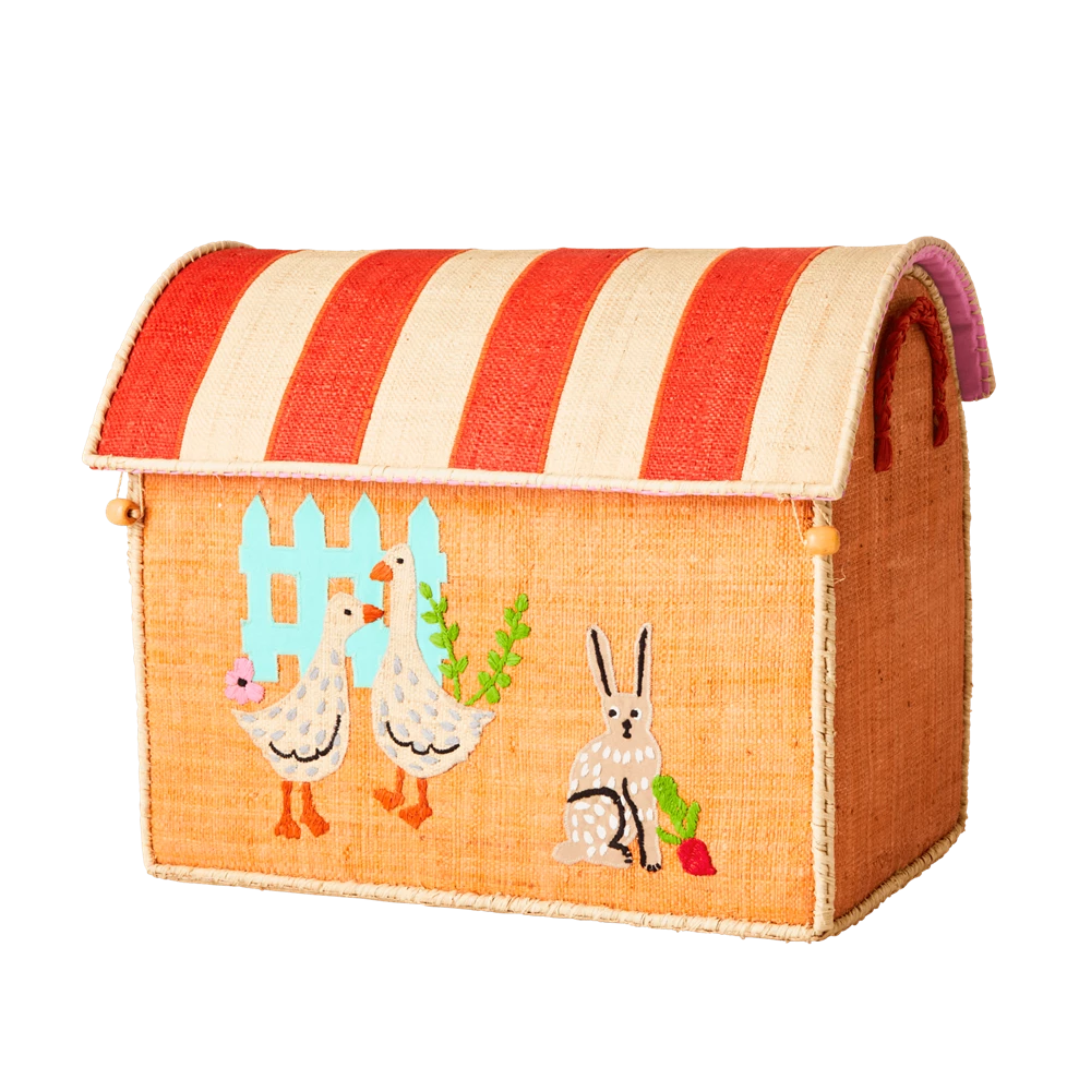 rice Medium Farm Theme Orange Hens Raffia Play & Toy Storage Basket - Rice Dk